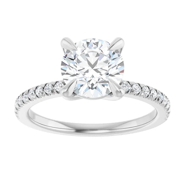 14K White Gold 1.71 CTW Round Pavé Band Diamond Engagement Ring