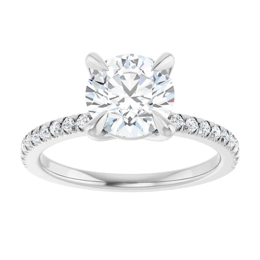14K White Gold 1.71 CTW Round Pavé Band Diamond Engagement Ring
