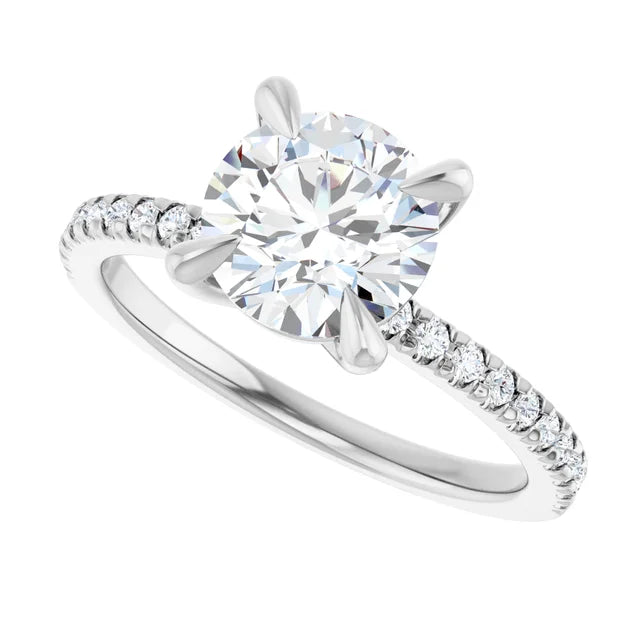 14K White Gold 1.71 CTW Round Pavé Band Diamond Engagement Ring