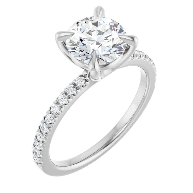 14K White Gold 1.71 CTW Round Pavé Band Diamond Engagement Ring