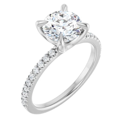 14K White Gold 1.71 CTW Round Pavé Band Diamond Engagement Ring
