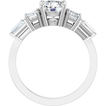 14K White Gold 1.79 CTW Round & Emerald Cut Tapered Baguette Three-Stone Diamond Engagement Ring