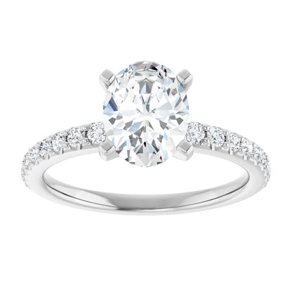 14K White Gold 1.76 CTW Oval Solitaire Pavé Lab Grown Diamond Engagement Ring