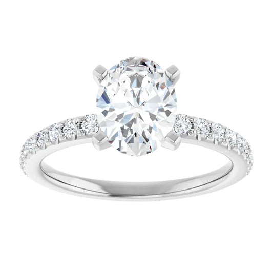 14K White Gold 1.76 CTW Oval Solitaire Pavé Lab Grown Diamond Engagement Ring