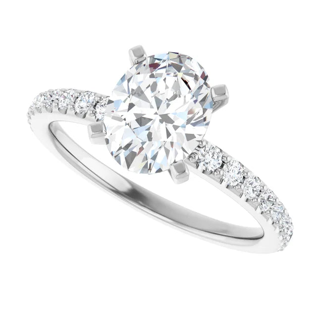 14K White Gold 1.76 CTW Oval Solitaire Pavé Lab Grown Diamond Engagement Ring