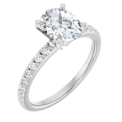 14K White Gold 1.76 CTW Oval Solitaire Pavé Lab Grown Diamond Engagement Ring