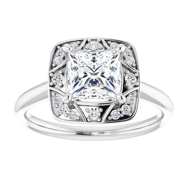 14K White Gold 1.77 CTW Princess Halo Vintage Inspired Pavé Lab Grown Diamond Engagement Ring