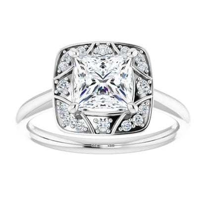 14K White Gold 1.77 CTW Princess Halo Vintage Inspired Pavé Lab Grown Diamond Engagement Ring