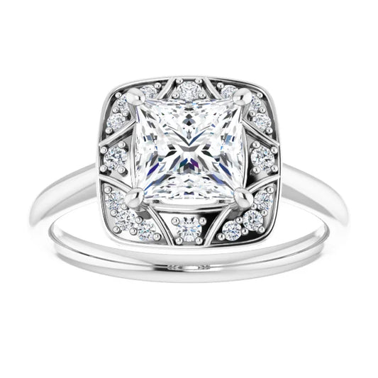 14K White Gold 1.77 CTW Princess Halo Vintage Inspired Pavé Lab Grown Diamond Engagement Ring
