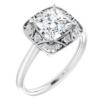 14K White Gold 1.77 CTW Princess Halo Vintage Inspired Pavé Lab Grown Diamond Engagement Ring