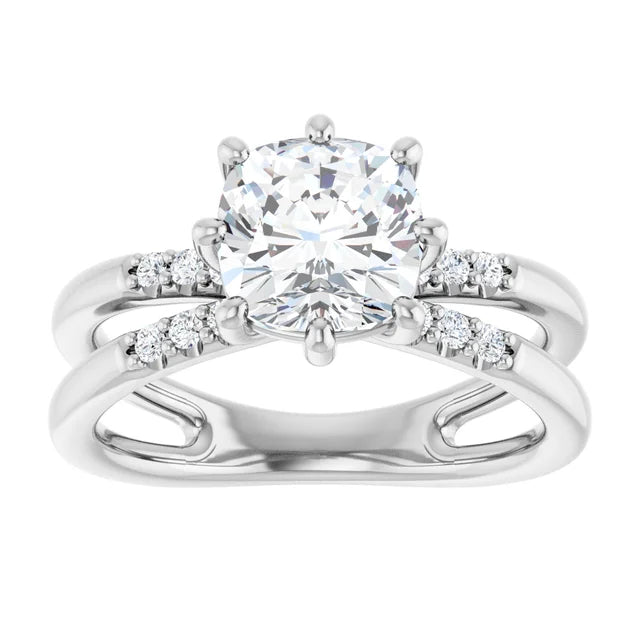 14K White Gold 1.80 CTW Cushion Solitaire Split Shank Pavé Lab Grown Diamond Engagement Ring