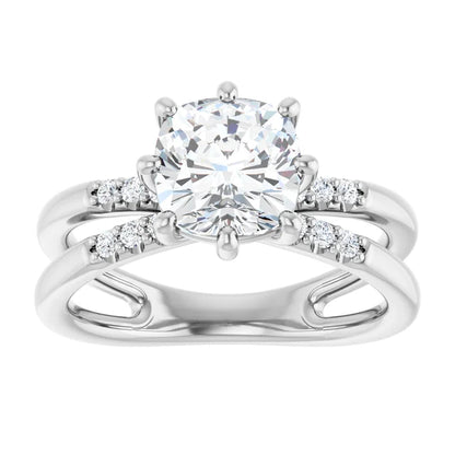 14K White Gold 1.80 CTW Cushion Solitaire Split Shank Pavé Lab Grown Diamond Engagement Ring