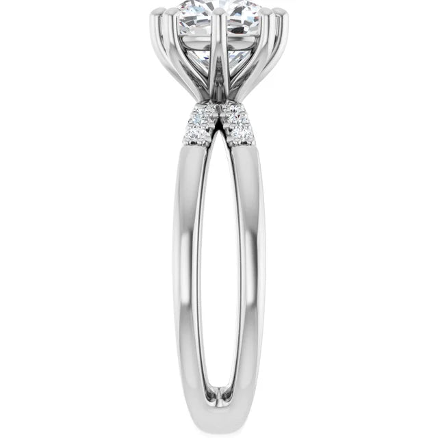 14K White Gold 1.80 CTW Cushion Solitaire Split Shank Pavé Lab Grown Diamond Engagement Ring