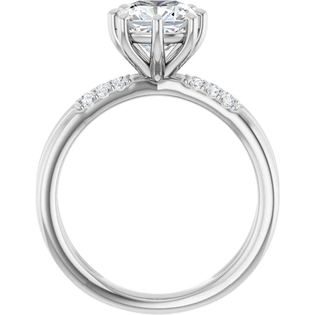 14K White Gold 1.80 CTW Cushion Solitaire Split Shank Pavé Lab Grown Diamond Engagement Ring