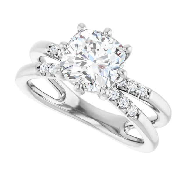 14K White Gold 1.80 CTW Cushion Solitaire Split Shank Pavé Lab Grown Diamond Engagement Ring