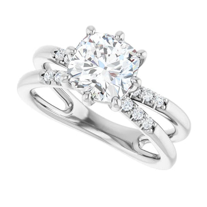 14K White Gold 1.80 CTW Cushion Solitaire Split Shank Pavé Lab Grown Diamond Engagement Ring