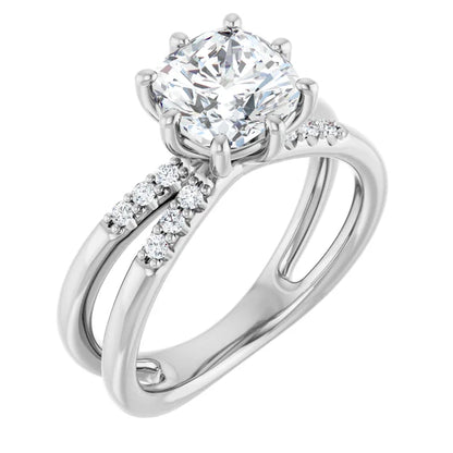 14K White Gold 1.80 CTW Cushion Solitaire Split Shank Pavé Lab Grown Diamond Engagement Ring