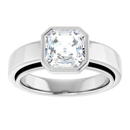 14K White Gold 1.81 CTW Asscher Bezel Set Lab Grown Diamond Engagement Ring