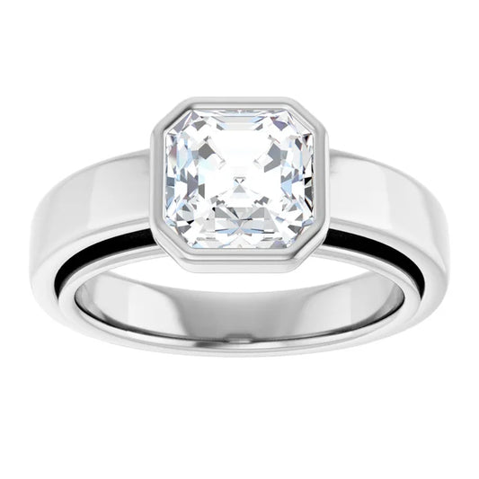 14K White Gold 1.81 CTW Asscher Bezel Set Lab Grown Diamond Engagement Ring