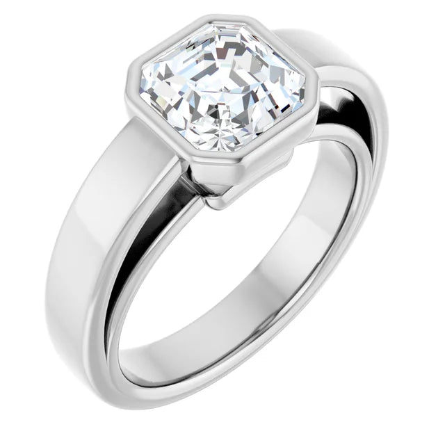 14K White Gold 1.81 CTW Asscher Bezel Set Lab Grown Diamond Engagement Ring
