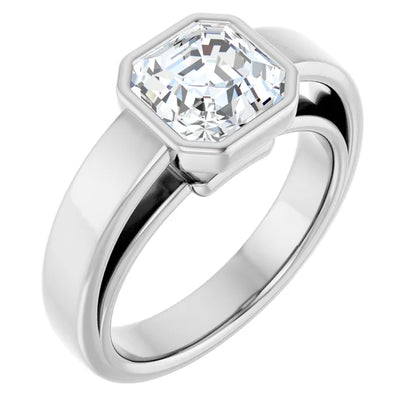 14K White Gold 1.81 CTW Asscher Bezel Set Lab Grown Diamond Engagement Ring