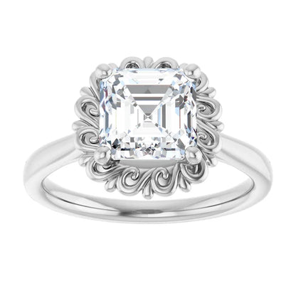14K White Gold 1.81 CTW Asscher Vintage Halo Filigree Lab Grown Diamond Engagement Ring