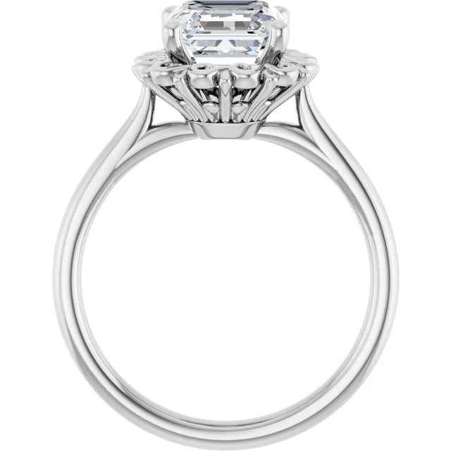 14K White Gold 1.81 CTW Asscher Vintage Halo Filigree Lab Grown Diamond Engagement Ring