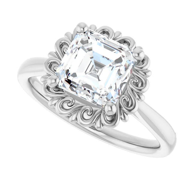 14K White Gold 1.81 CTW Asscher Vintage Halo Filigree Lab Grown Diamond Engagement Ring