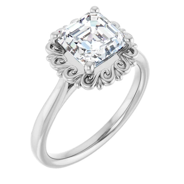 14K White Gold 1.81 CTW Asscher Vintage Halo Filigree Lab Grown Diamond Engagement Ring