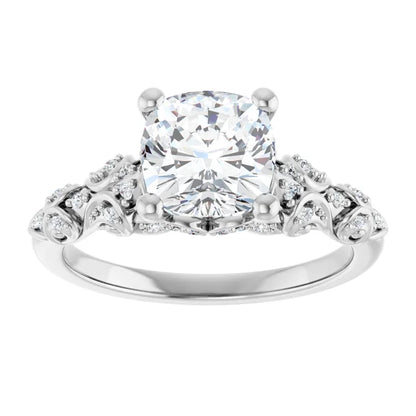 14K White Gold 1.81 CTW Cushion Vintage Filigree Pavé Lab Grown Diamond Engagement Ring