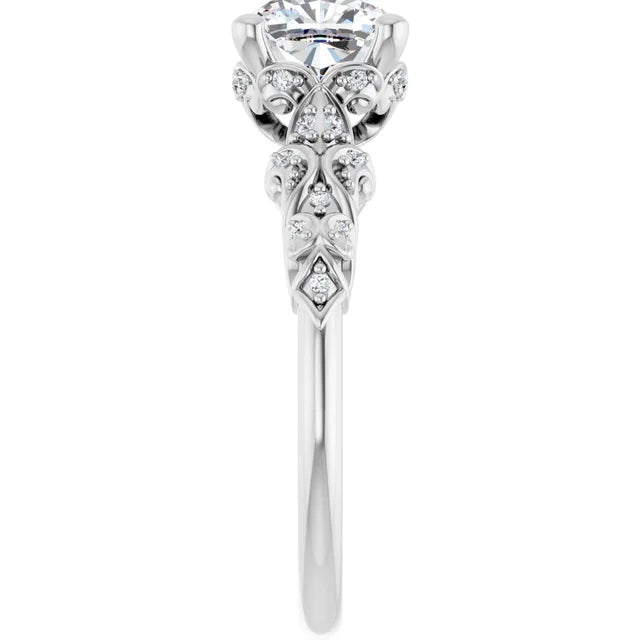 14K White Gold 1.81 CTW Cushion Vintage Filigree Pavé Lab Grown Diamond Engagement Ring