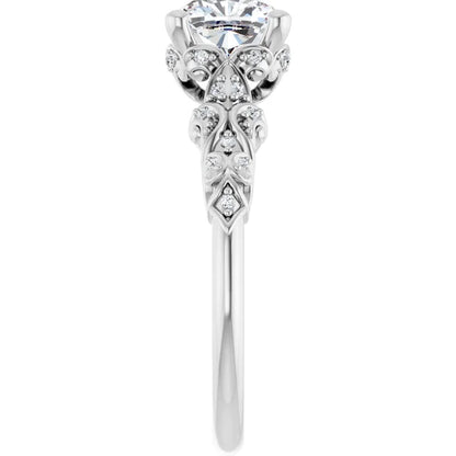 14K White Gold 1.81 CTW Cushion Vintage Filigree Pavé Lab Grown Diamond Engagement Ring