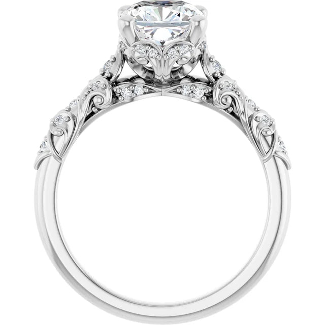 14K White Gold 1.81 CTW Cushion Vintage Filigree Pavé Lab Grown Diamond Engagement Ring