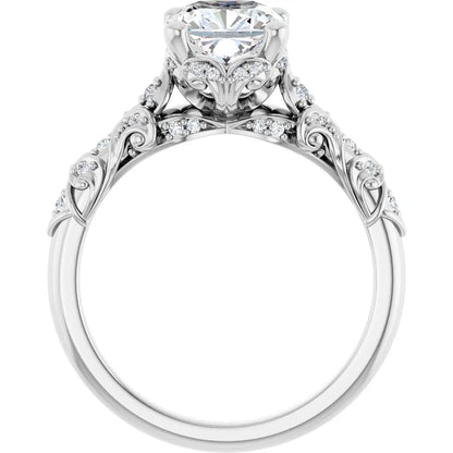 14K White Gold 1.81 CTW Cushion Vintage Filigree Pavé Lab Grown Diamond Engagement Ring
