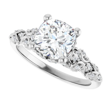 14K White Gold 1.81 CTW Cushion Vintage Filigree Pavé Lab Grown Diamond Engagement Ring