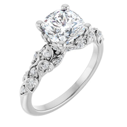 14K White Gold 1.81 CTW Cushion Vintage Filigree Pavé Lab Grown Diamond Engagement Ring