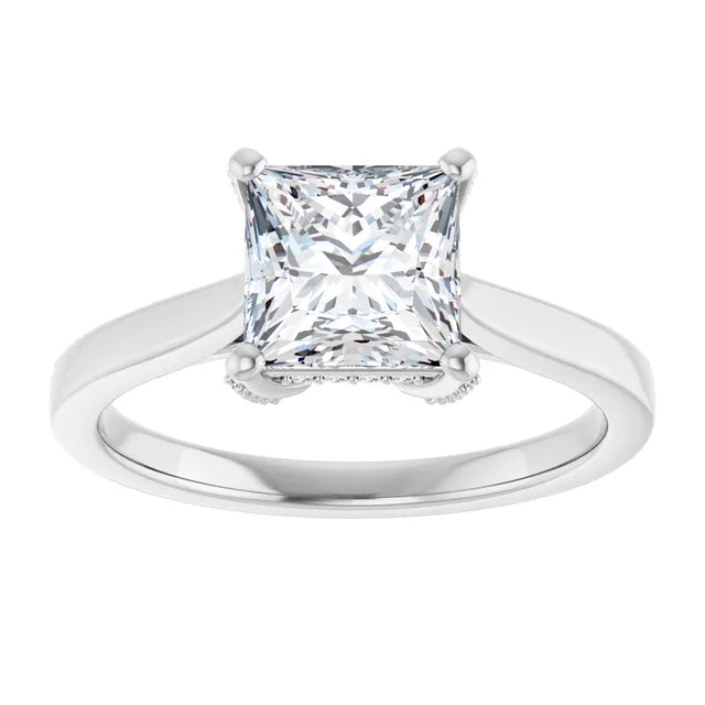 14K White Gold 1.84 CTW Princess Solitaire Cathedral Hidden Halo Lab Grown Diamond Engagement Ring