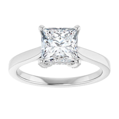 14K White Gold 1.84 CTW Princess Solitaire Cathedral Hidden Halo Lab Grown Diamond Engagement Ring