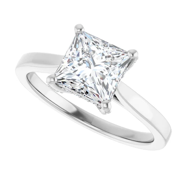14K White Gold 1.84 CTW Princess Solitaire Cathedral Hidden Halo Lab Grown Diamond Engagement Ring