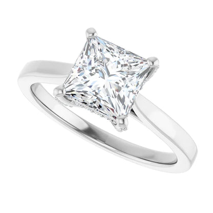 14K White Gold 1.84 CTW Princess Solitaire Cathedral Hidden Halo Lab Grown Diamond Engagement Ring