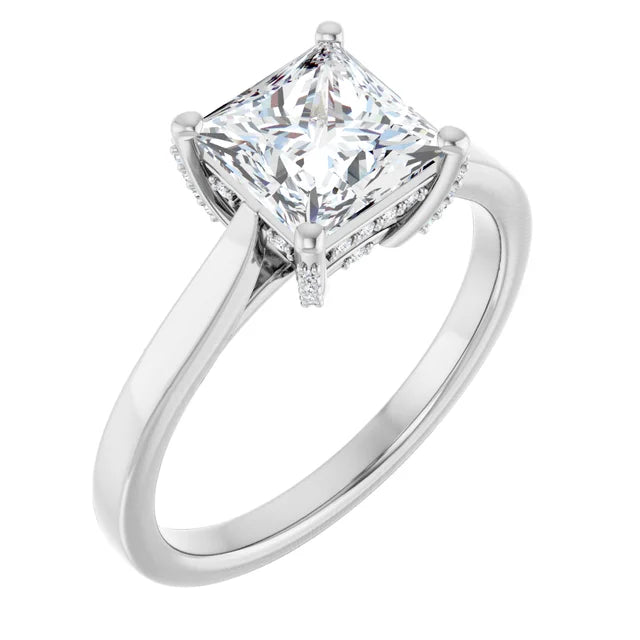 14K White Gold 1.84 CTW Princess Solitaire Cathedral Hidden Halo Lab Grown Diamond Engagement Ring