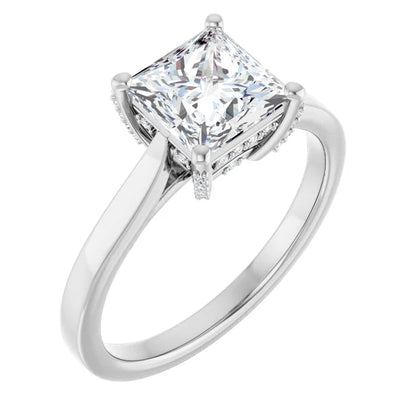 14K White Gold 1.84 CTW Princess Solitaire Cathedral Hidden Halo Lab Grown Diamond Engagement Ring