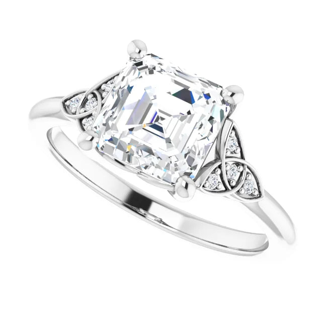 14K White Gold 1.86 CTW Asscher Vintage Celtic Lab Grown Diamond Engagement Ring