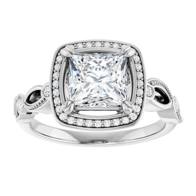 14K White Gold 1.86 CTW Princess Halo Sculptural Lab Grown Diamond Engagement Ring
