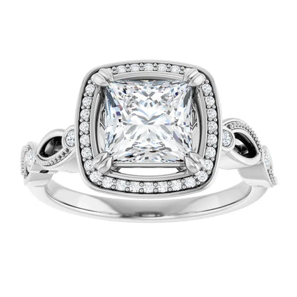 14K White Gold 1.86 CTW Princess Halo Sculptural Lab Grown Diamond Engagement Ring