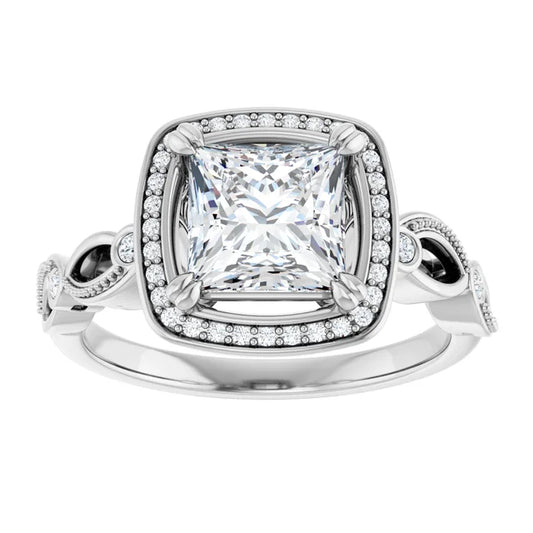 14K White Gold 1.86 CTW Princess Halo Sculptural Lab Grown Diamond Engagement Ring