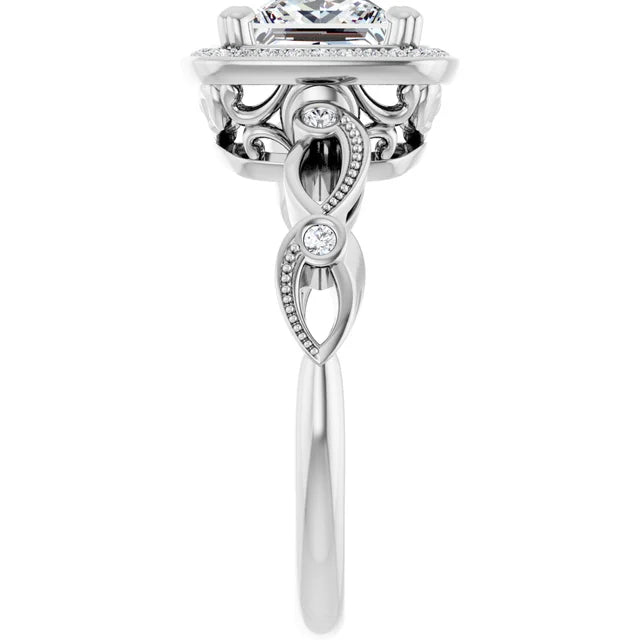 14K White Gold 1.86 CTW Princess Halo Sculptural Lab Grown Diamond Engagement Ring