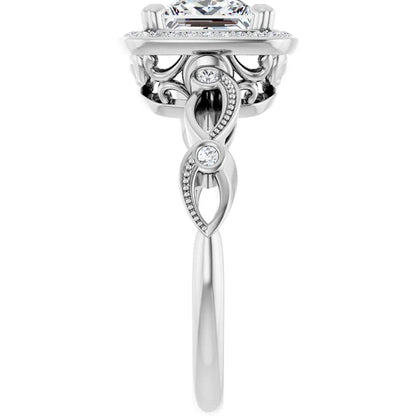 14K White Gold 1.86 CTW Princess Halo Sculptural Lab Grown Diamond Engagement Ring