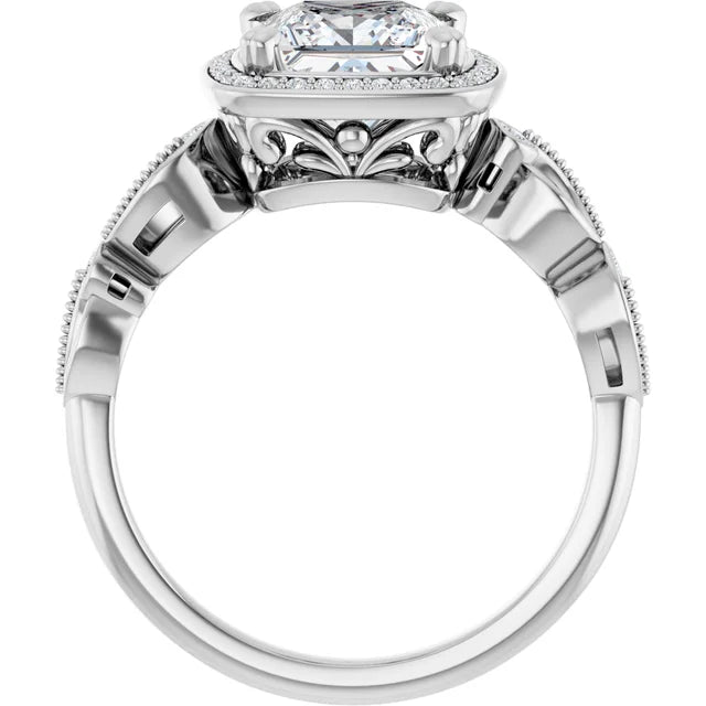 14K White Gold 1.86 CTW Princess Halo Sculptural Lab Grown Diamond Engagement Ring