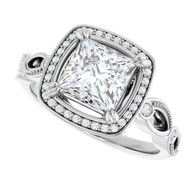 14K White Gold 1.86 CTW Princess Halo Sculptural Lab Grown Diamond Engagement Ring